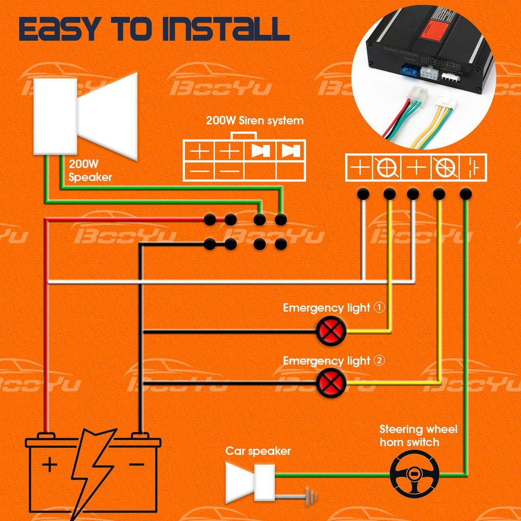 200W 12V Emergency Siren PA System with Slim Speaker, Wireless Remote Handheld Microphone W45874
