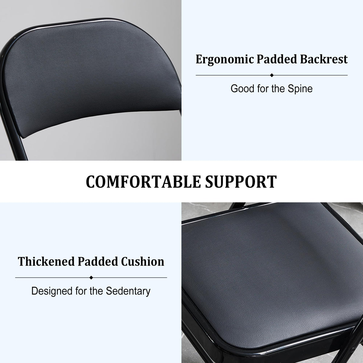 Black Folding Chairs 10-Pack Padded Heavy Duty Steel Frame D9388