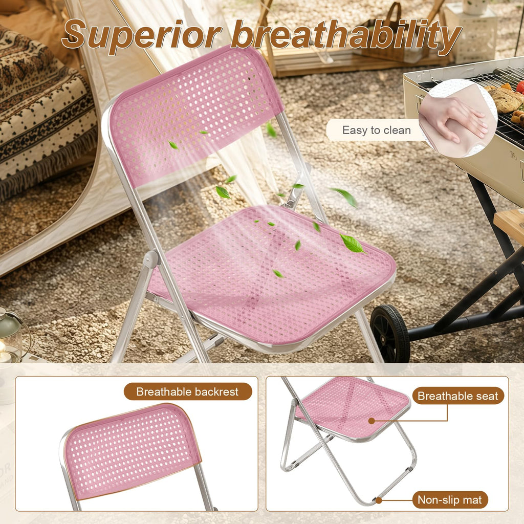 Folding Chairs 300lb Capacity Steel Frame 2-Pack Pink Y8691