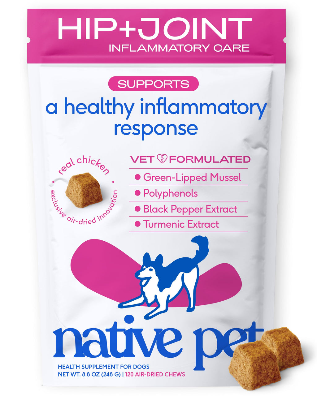 Green-Lipped Mussel Turmeric Collagen Hip and Joint Supplement for Dogs 120 Chews V30346