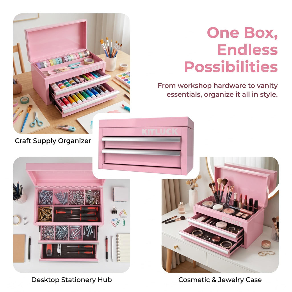Pink 2-Drawer Metal Tool Box R7127