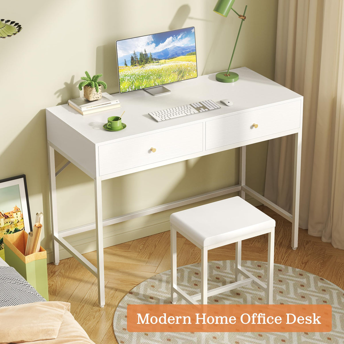 White Desk with 2 Drawers Q677