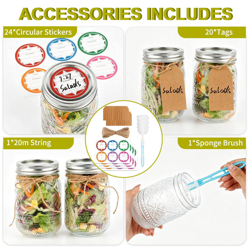 12 oz 20 Pack Mason Jars with Lids and Bands L901389