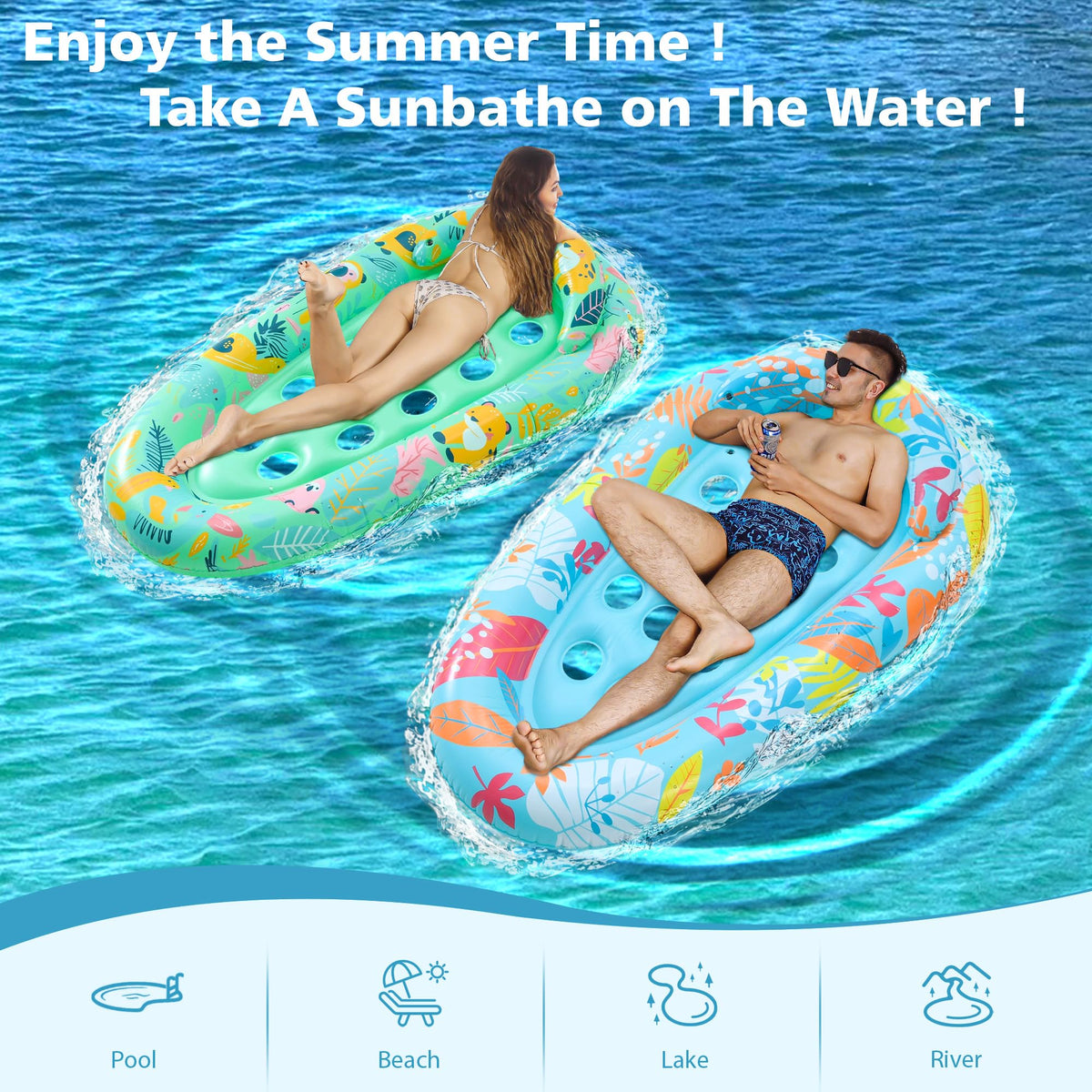 4 Pack Inflatable Pool Float Lounger with Headrest F8167