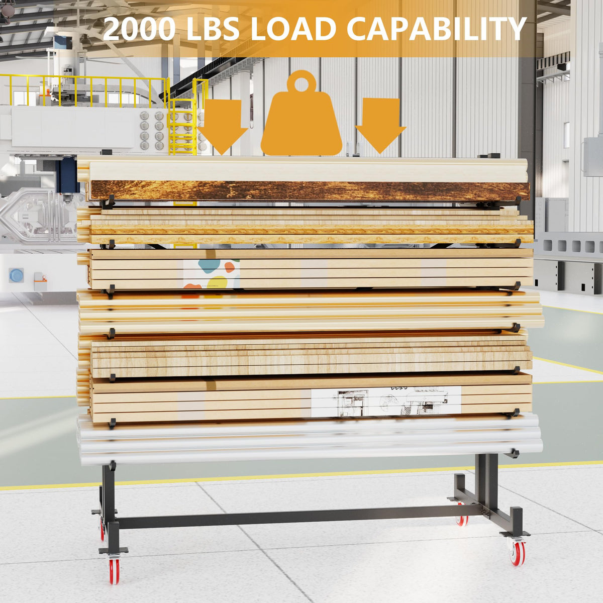 Heavy-Duty 2000LBS 7-Tier Rolling Lumber Storage Rack A3825