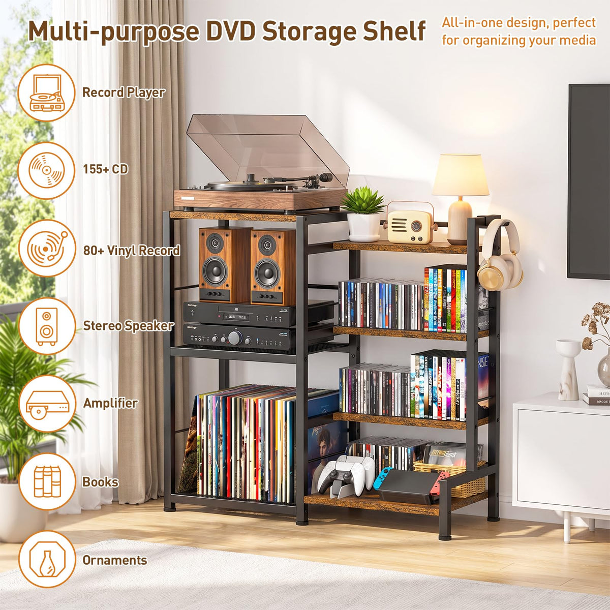 7-Tier Rustic Brown CD Storage Rack S325