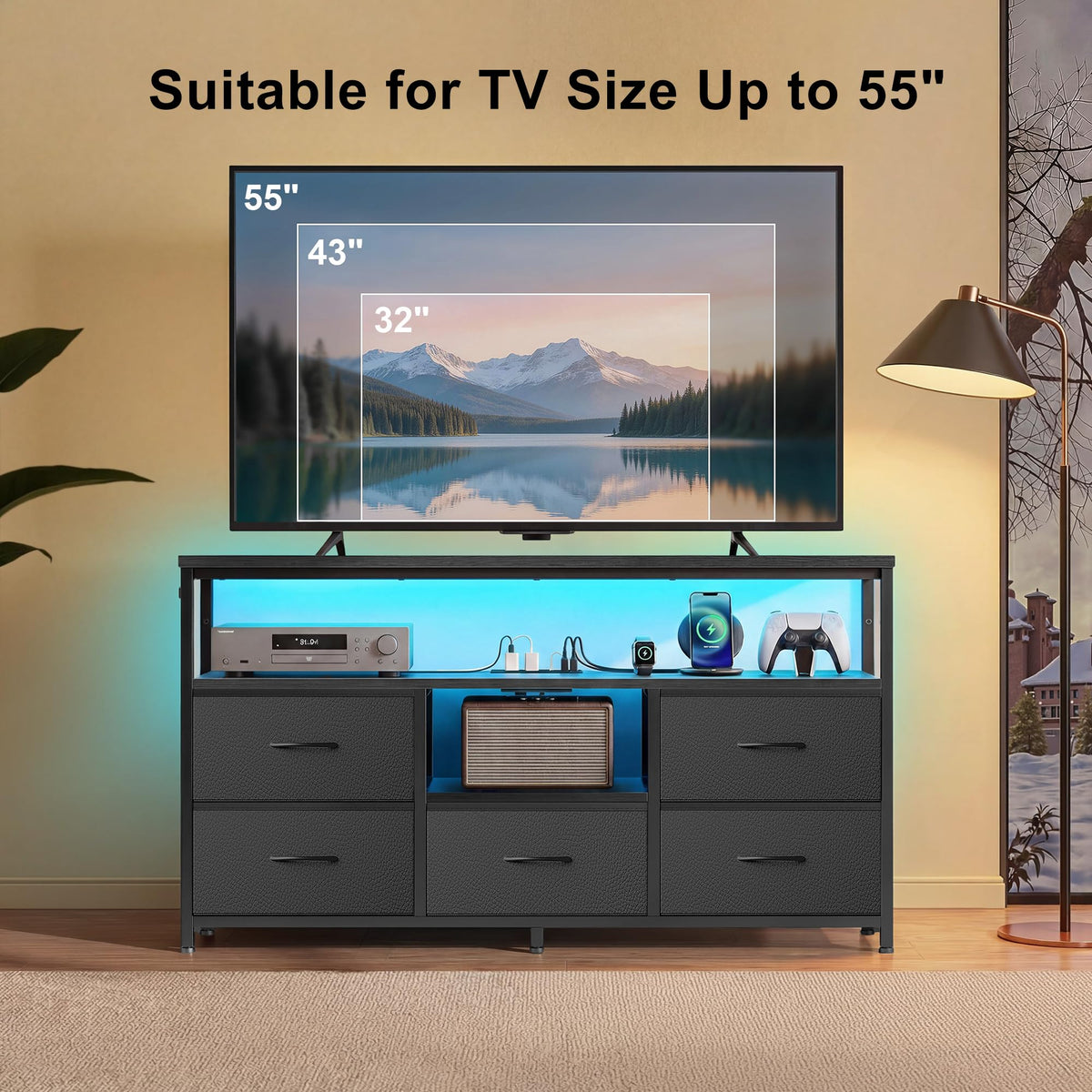 55 Inch Dresser TV Stand with Fabric Drawers S86816