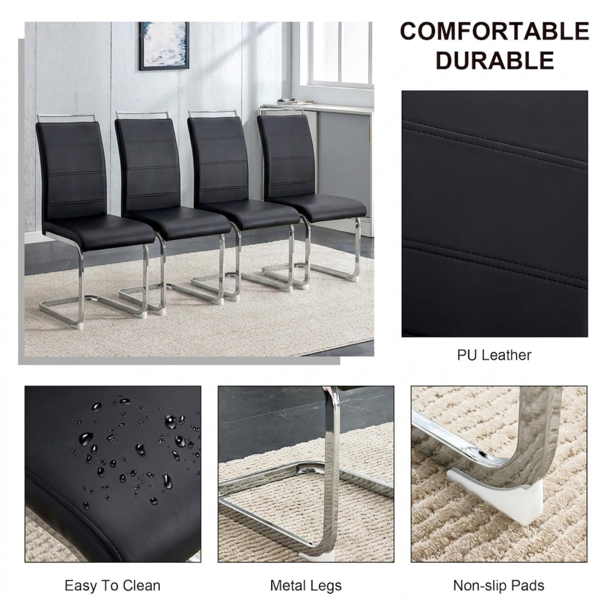 Black Faux Leather Dining Chairs Set of 4 H86200