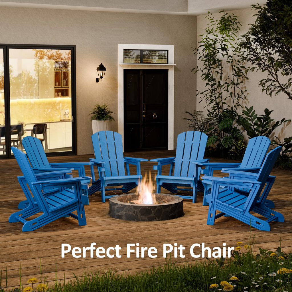 Klein Blue Plastic Adirondack Chairs Set of 2 with Cup Holder Y436