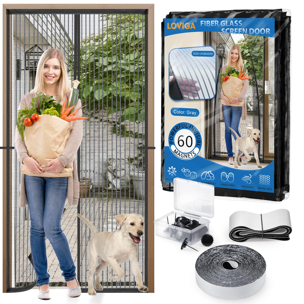 Magnetic Closure Fiberglass Screen Door Mesh 36 Inch X 82 Inch O78764