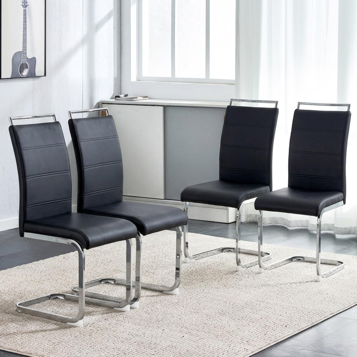 Black Faux Leather Dining Chairs Set of 4 H86200