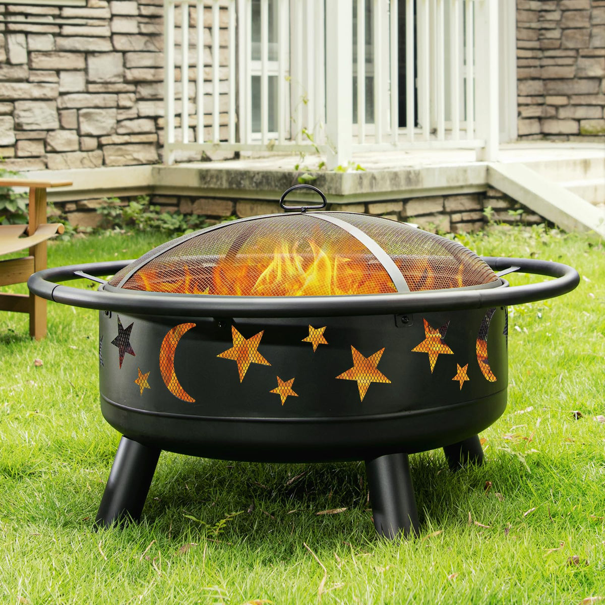 32 Inch Round Metal Wood Burning Fire Pit with Mesh Cover K61238