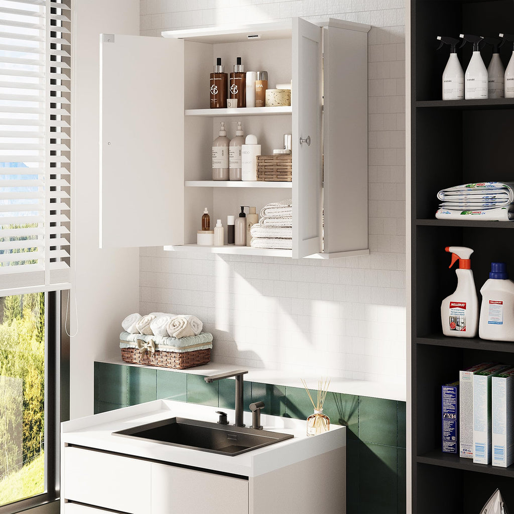 White Wall Mount Bathroom Cabinet with 2 Doors V606