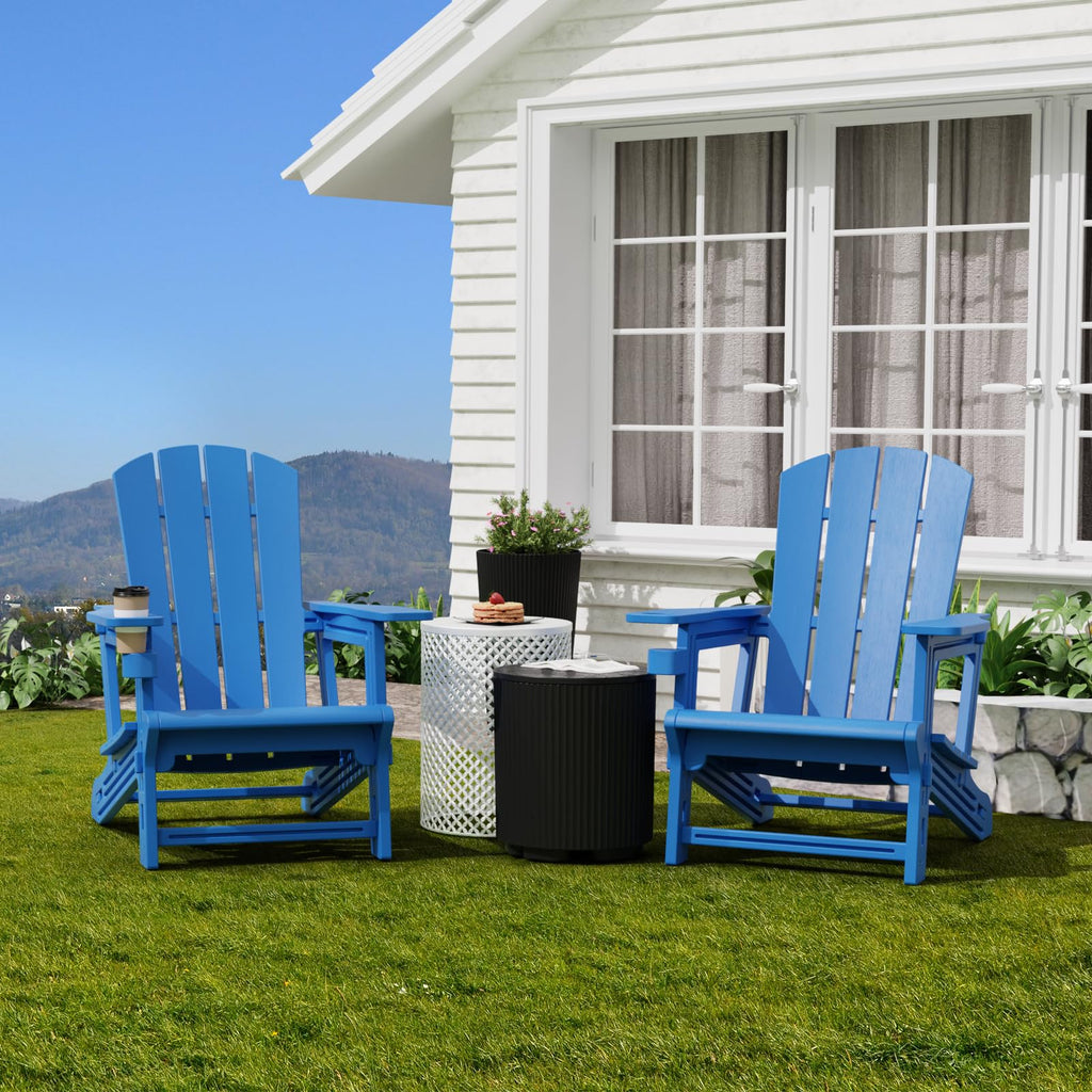 Klein Blue Plastic Adirondack Chairs Set of 2 with Cup Holder Y436