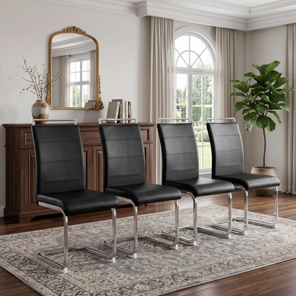 Black Faux Leather Dining Chairs Set of 4 H86200