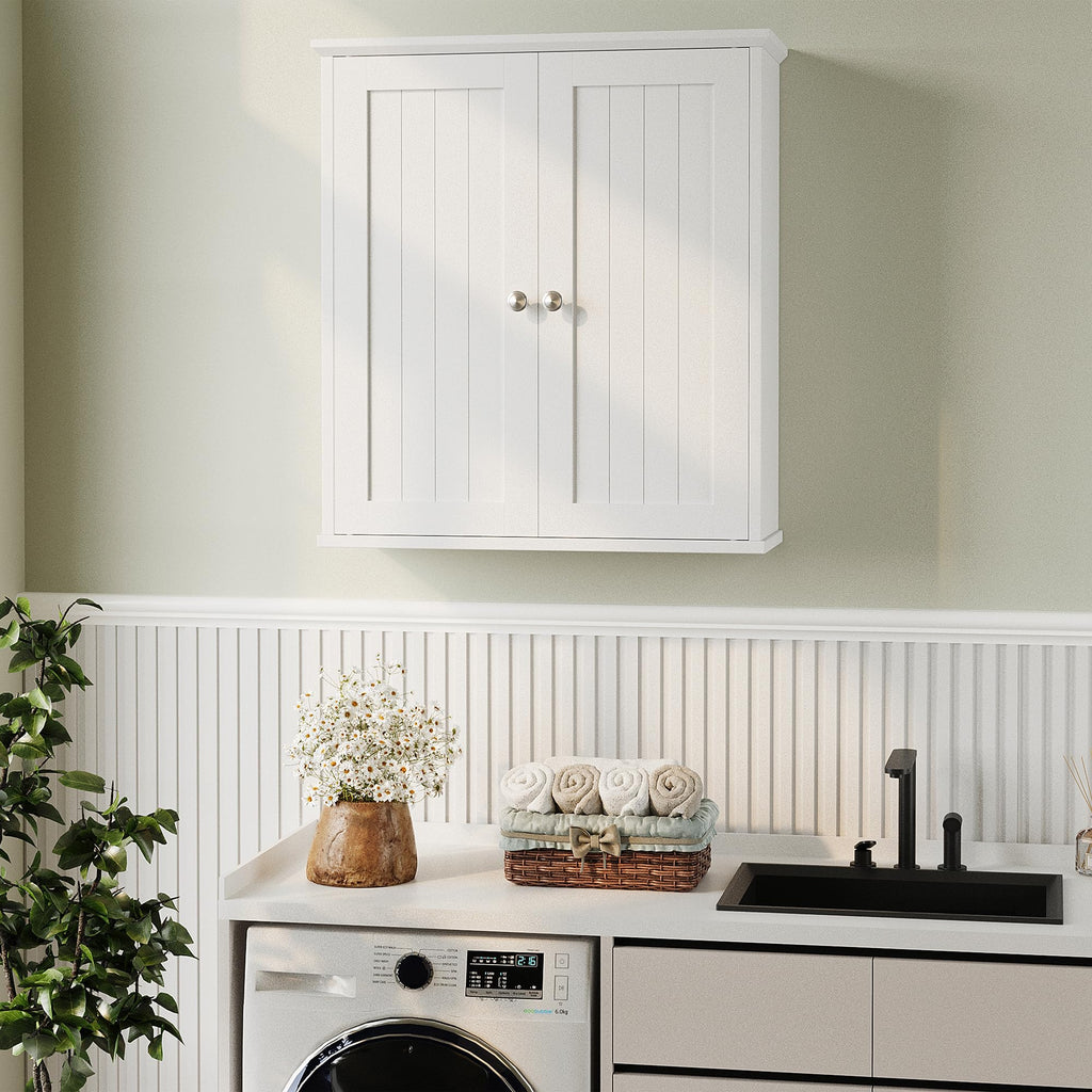White Wall Mount Bathroom Cabinet with 2 Doors V606