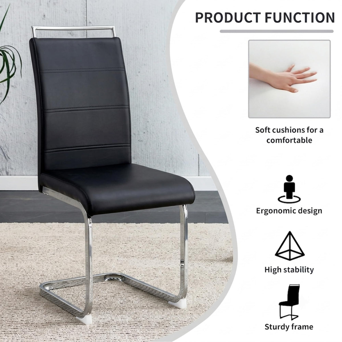 Black Faux Leather Dining Chairs Set of 4 H86200