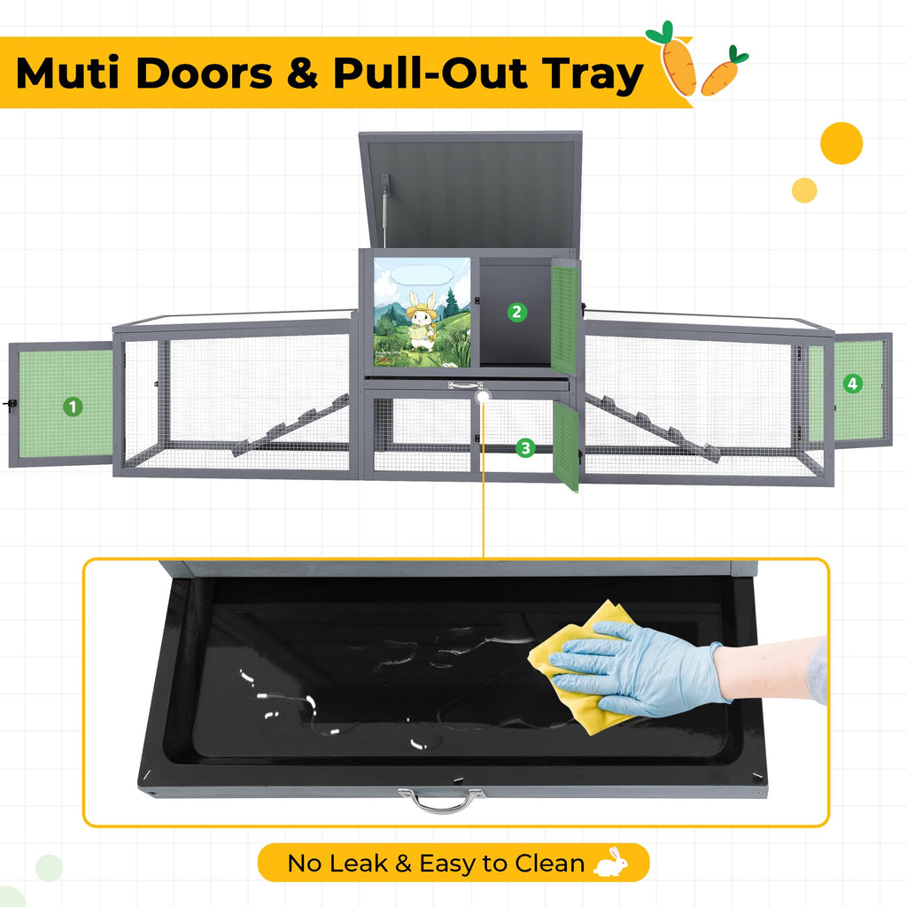 Extra Large Wood Rabbit Hutch with Cleaning Tray R1189