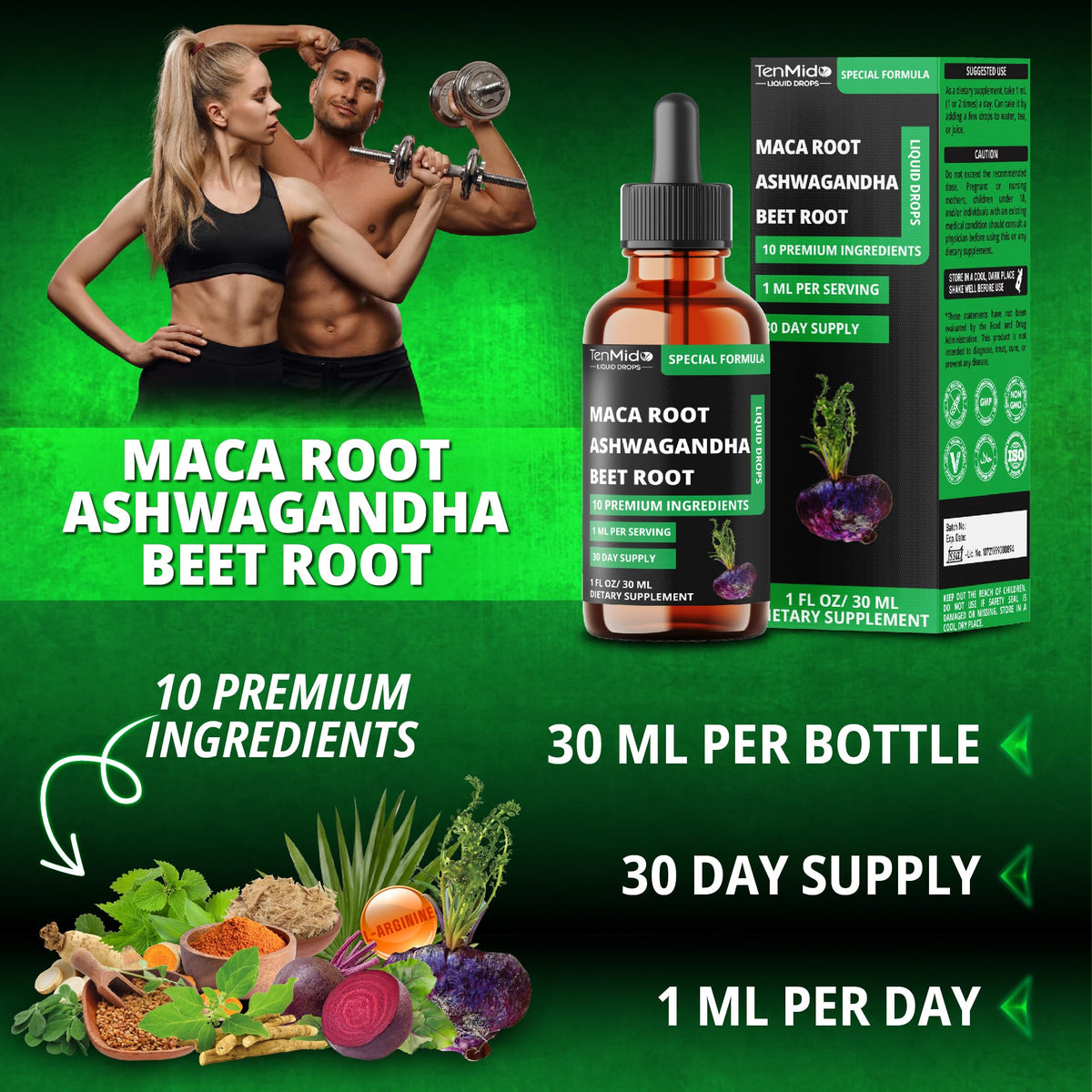 Maca Liquid Drops with Ashwagandha, Fenugreek, Beet Root, L-Arginine, Turmeric, Ginseng P26531