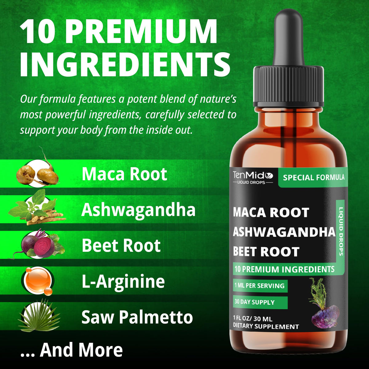 Maca Liquid Drops with Ashwagandha, Fenugreek, Beet Root, L-Arginine, Turmeric, Ginseng P26531
