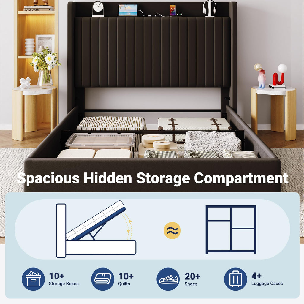 Full Lift Up Storage Hydraulic Bed Frame Black H802
