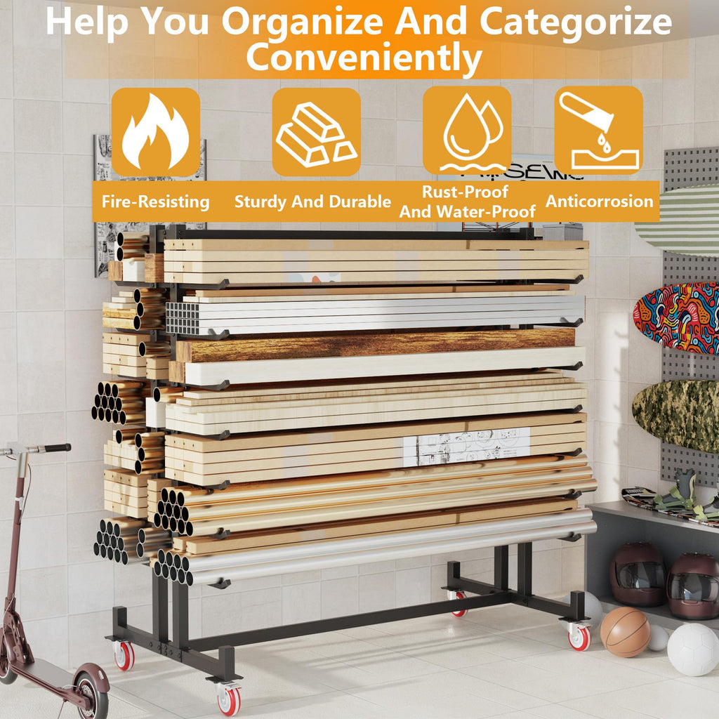Heavy-Duty 2000LBS 7-Tier Rolling Lumber Storage Rack A3825