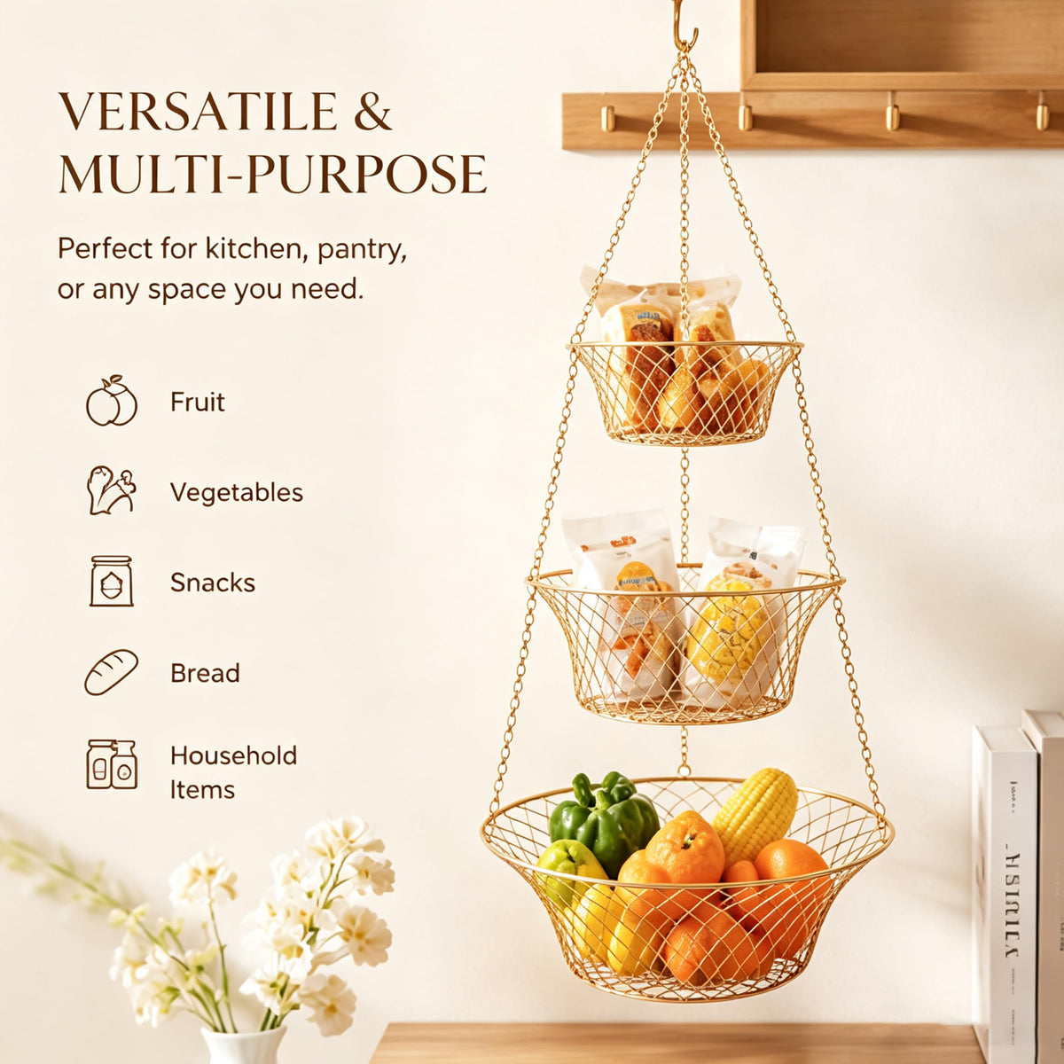 3-Tier Copper Hanging Basket W3117