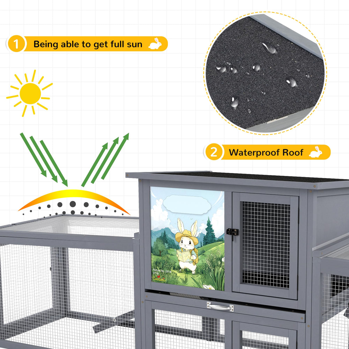 Extra Large Wood Rabbit Hutch with Cleaning Tray R1189
