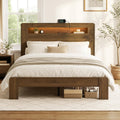 King Walnut Storage Bed Frame with LED Lights R131009