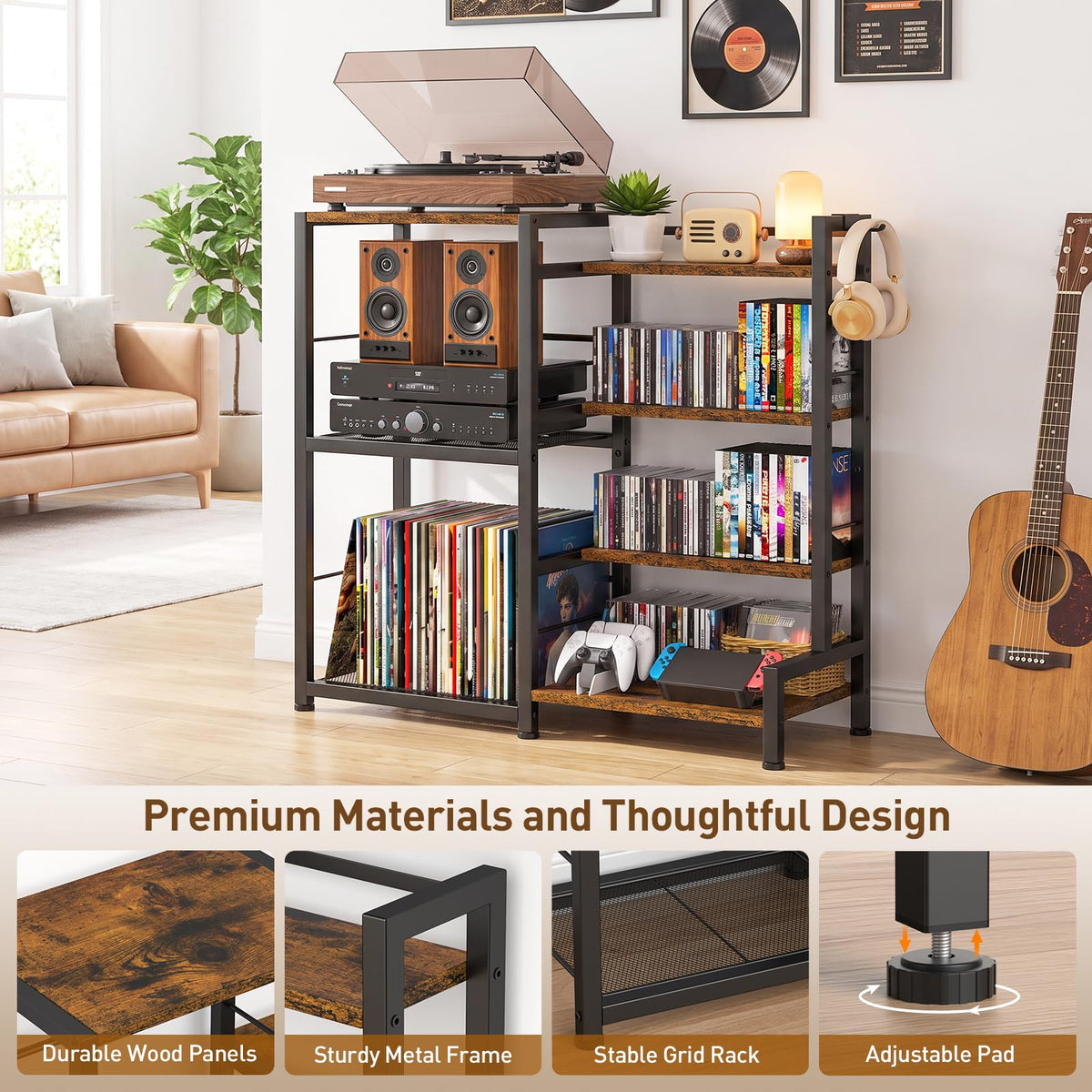 7-Tier Rustic Brown CD Storage Rack S325