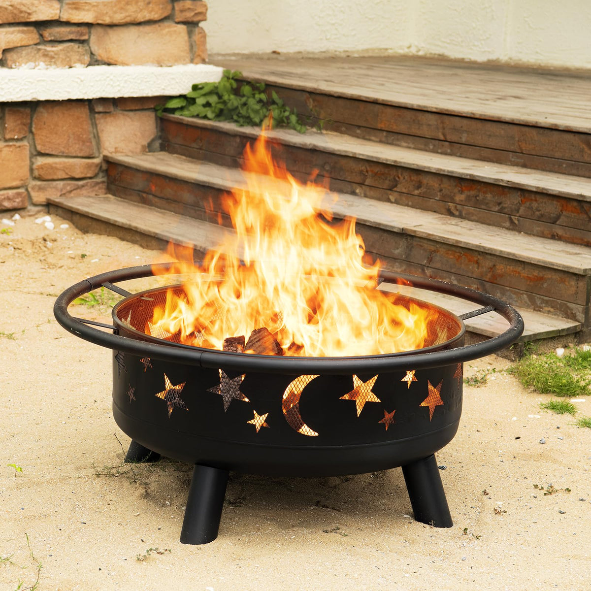 32 Inch Round Metal Wood Burning Fire Pit with Mesh Cover K61238