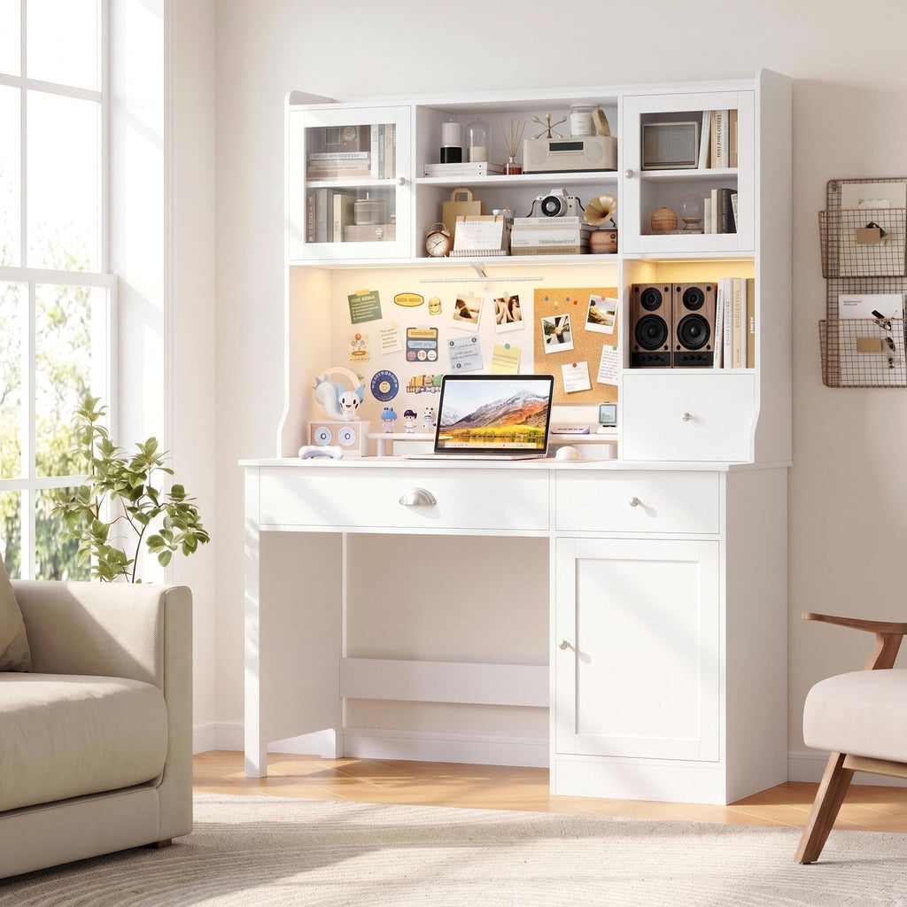 Computer Desk with Hutch and Power Outlet J959338