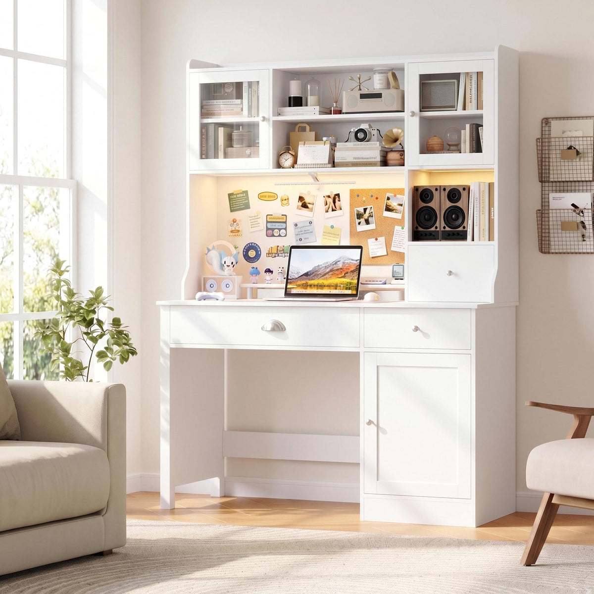 Computer Desk with Hutch and Power Outlet J959338