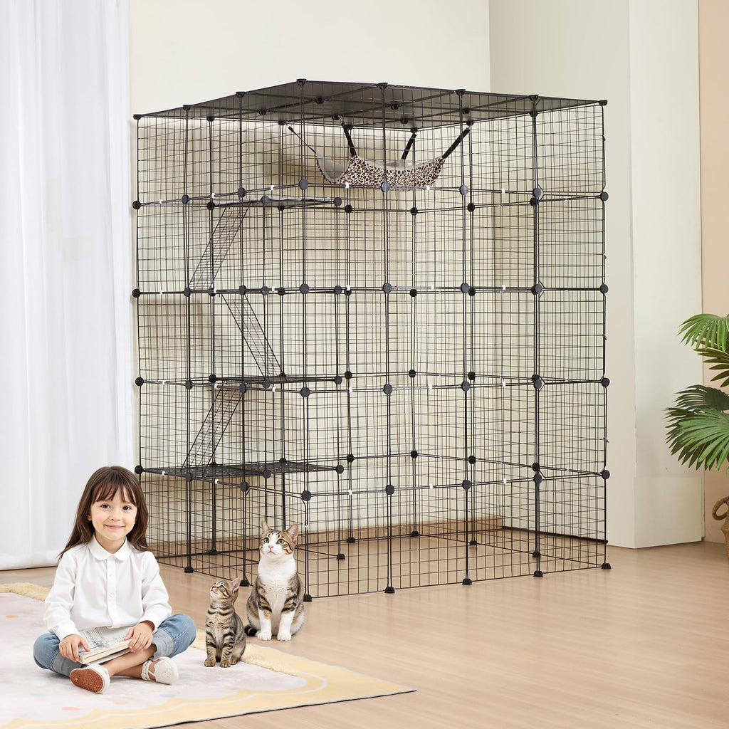 4-Tier Metal Wire Cat Cage with Hammock Ramp B6664