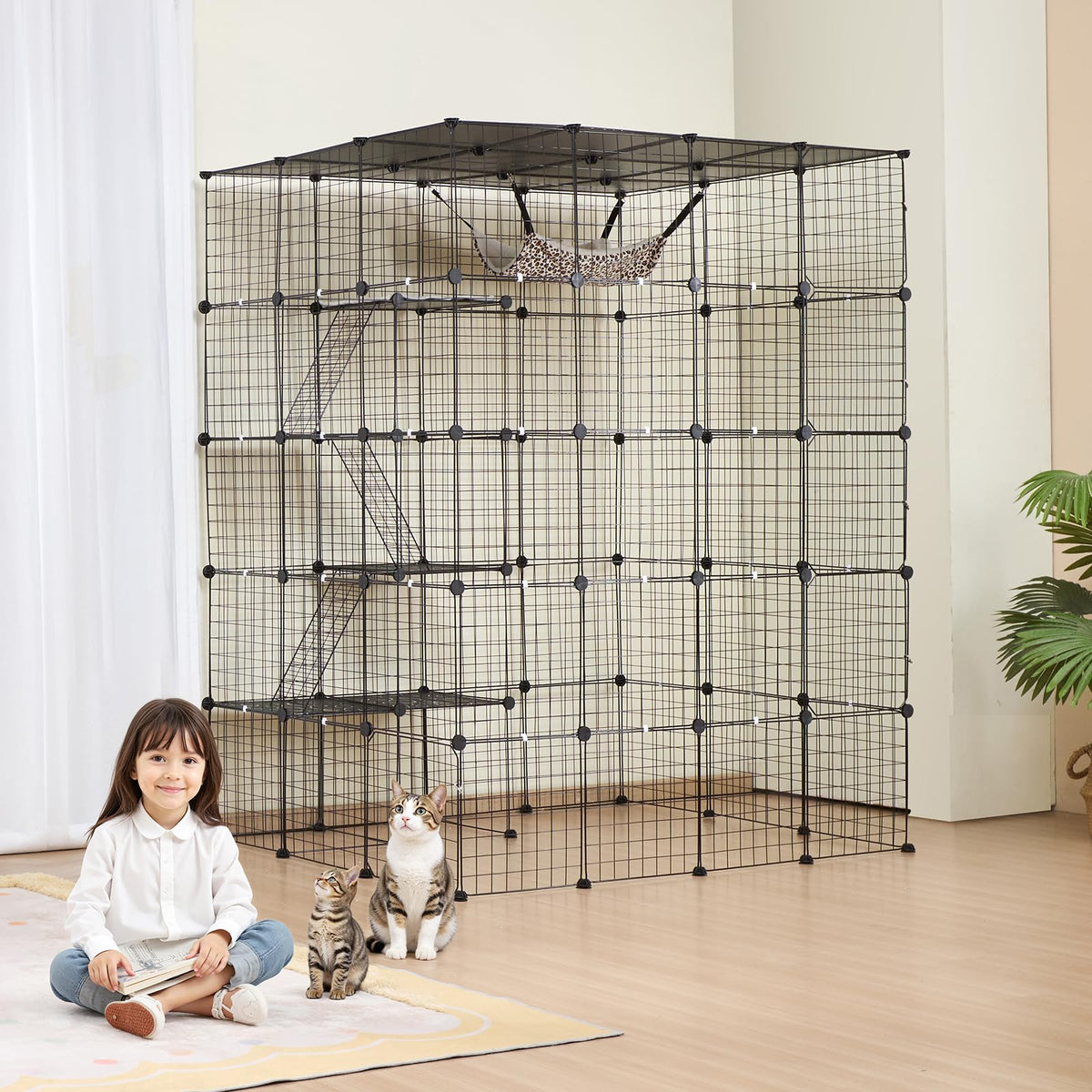 4-Tier Metal Wire Cat Cage with Hammock Ramp B6664
