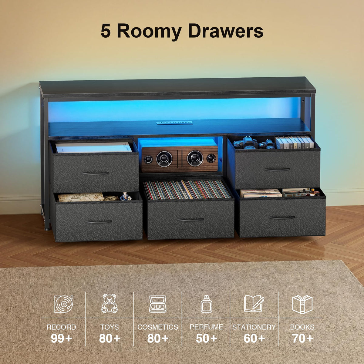 55 Inch Dresser TV Stand with Fabric Drawers S86816