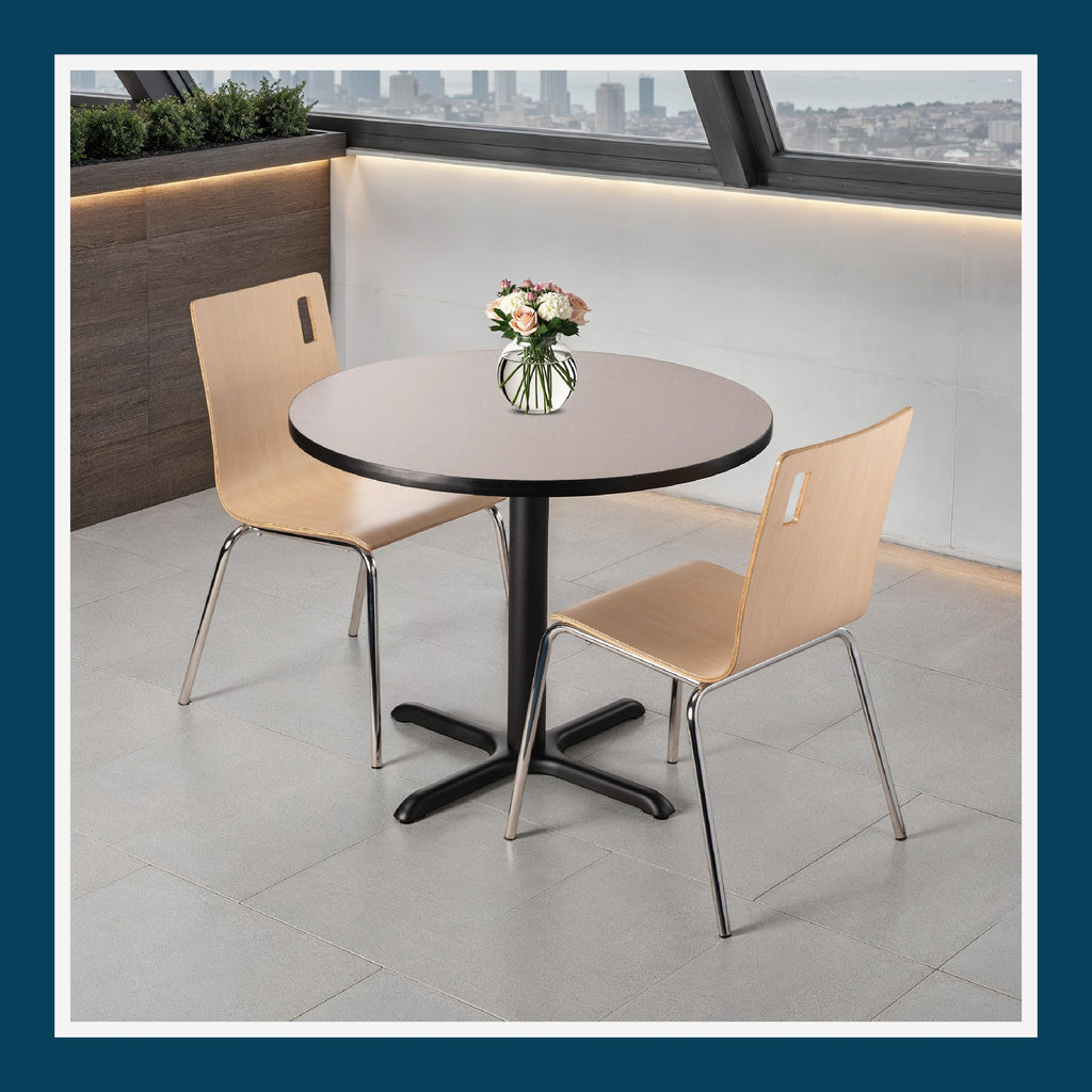 Round 36 in Diameter 30 in Dining Height Black Frame Gray Laminate Cafe Table P658