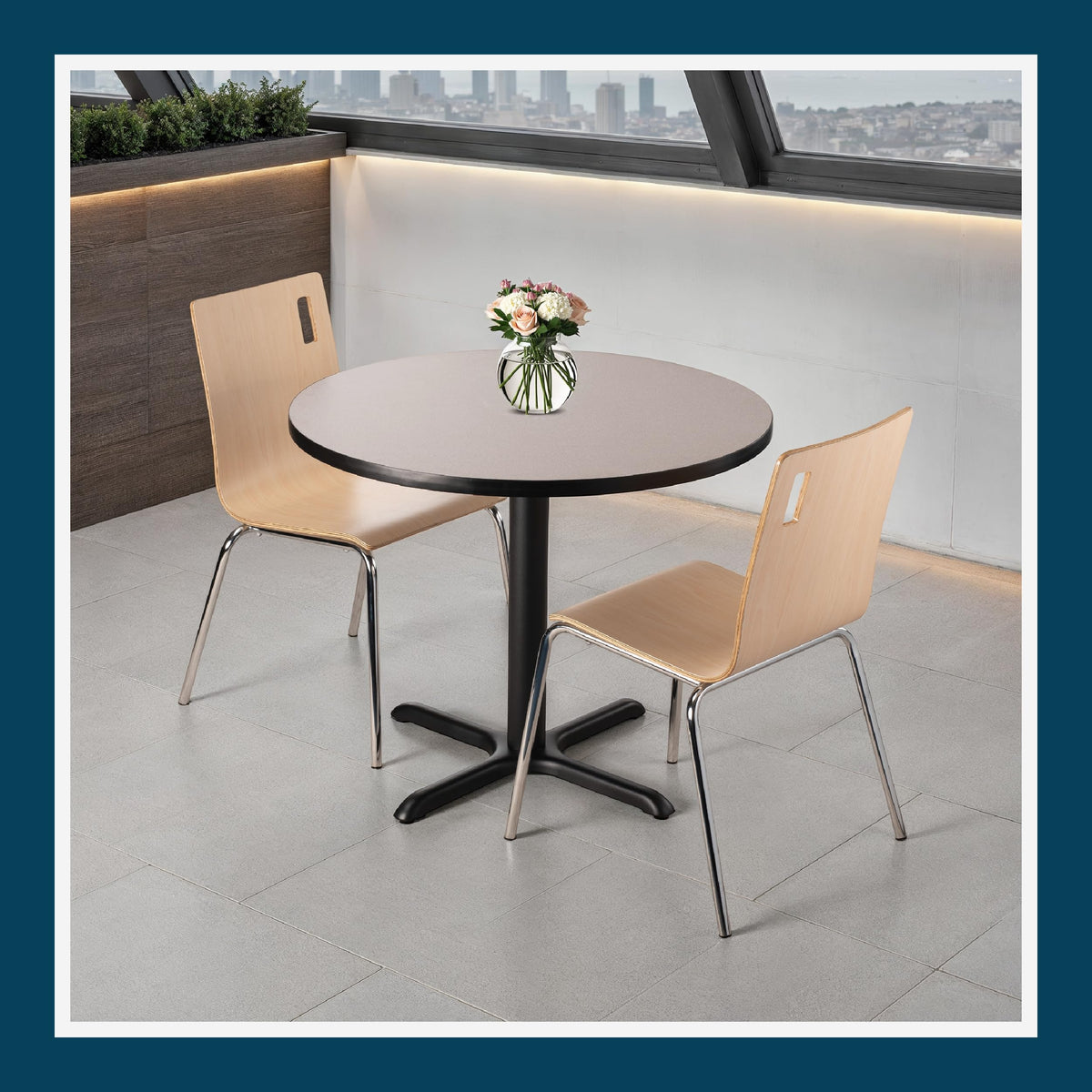Round 36 in Diameter 30 in Dining Height Black Frame Gray Laminate Cafe Table P658