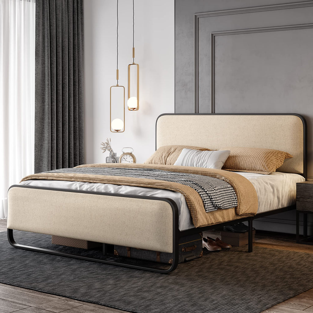 Full Size Metal Bed Frame with Upholstered Headboard X6934