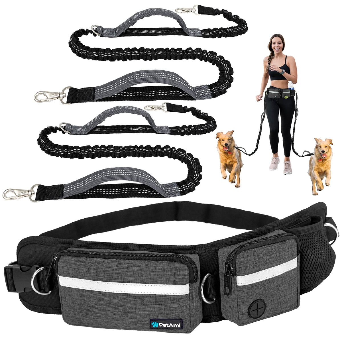 Hands Free Dog Leash with Waist Belt Bag I297817