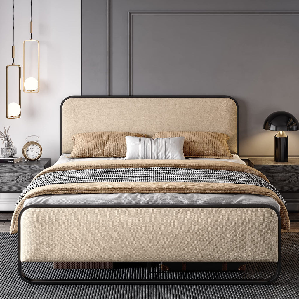 Full Size Metal Bed Frame with Upholstered Headboard X6934