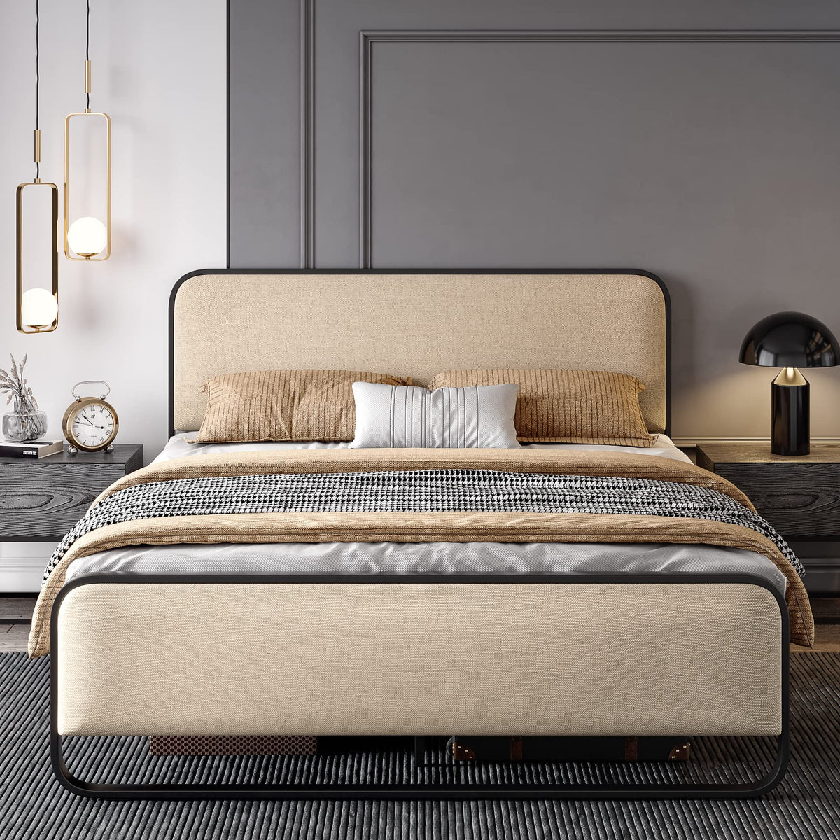 Full Size Metal Bed Frame with Upholstered Headboard X6934