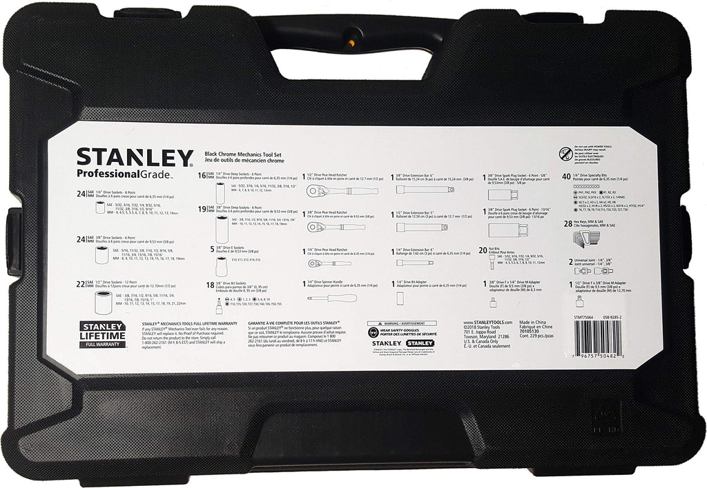 Black Chrome Mechanics Tool Set 229 Pieces Q843393