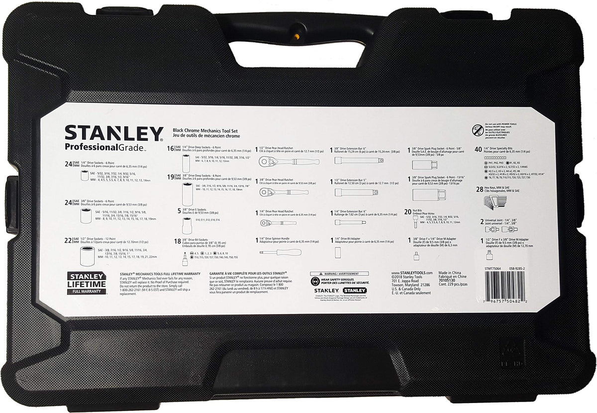Black Chrome Mechanics Tool Set 229 Pieces Q843393