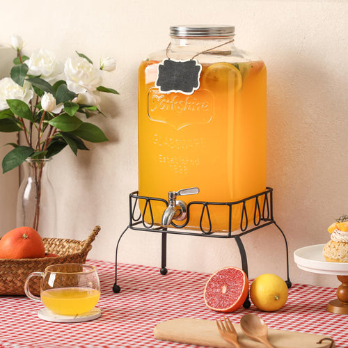 2 Gallon Glass Drink Dispenser with Stand E5266