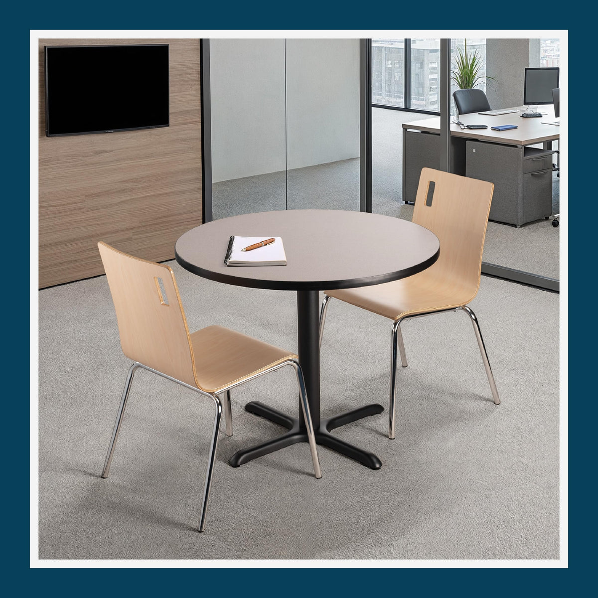 Round 36 in Diameter 30 in Dining Height Black Frame Gray Laminate Cafe Table P658