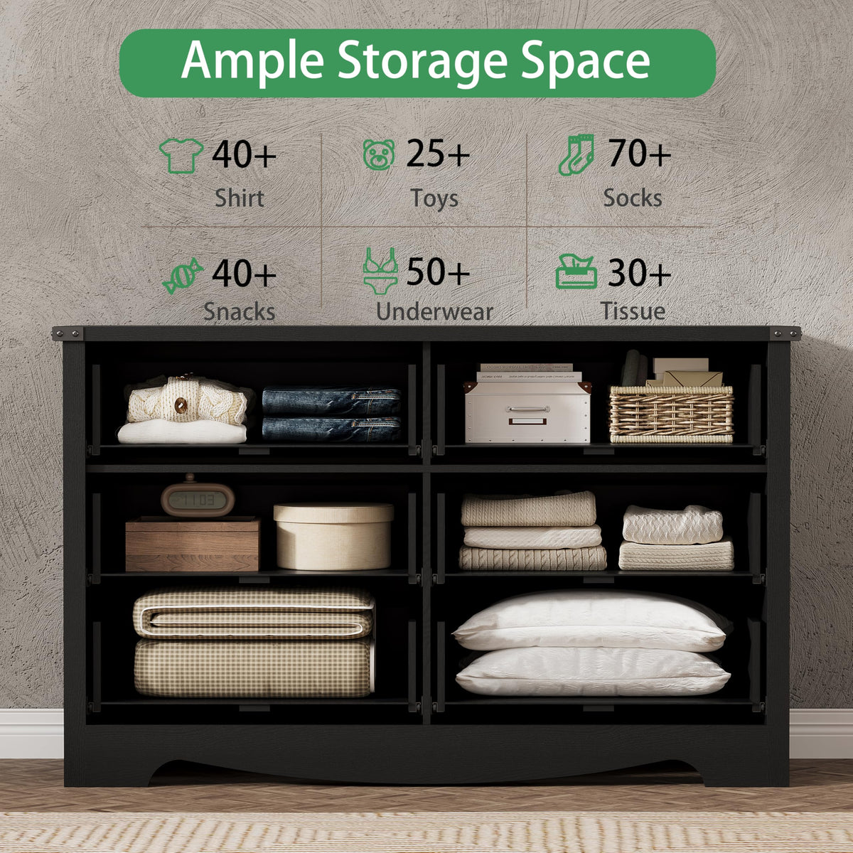 Black 6 Drawer Wood Dresser H532