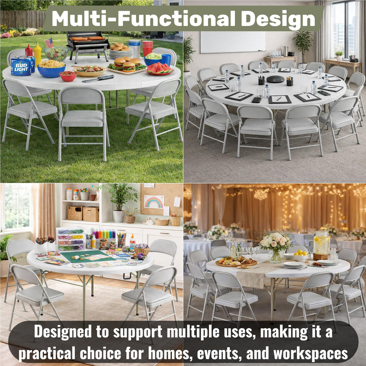 6 Ft Round Bi-Fold Folding Table with 10 Chairs M317727