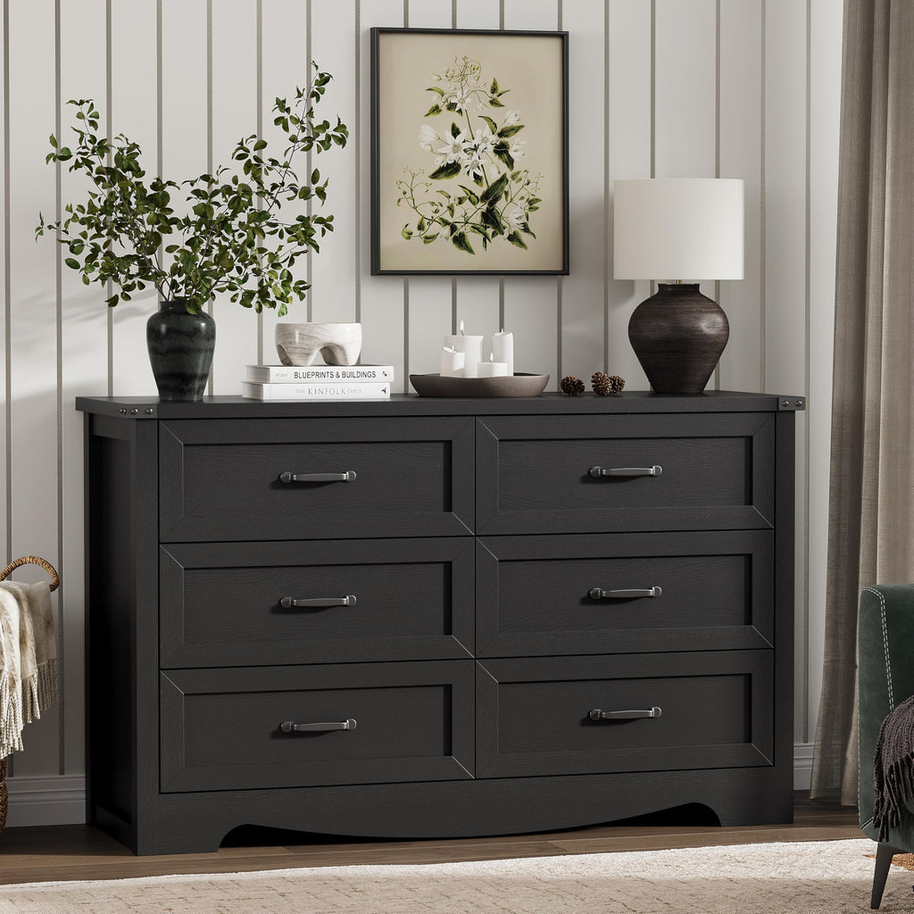 Black 6 Drawer Wood Dresser H532