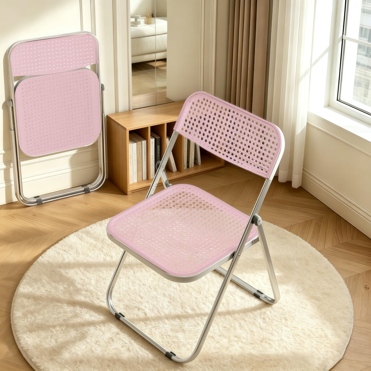 Folding Chairs 300lb Capacity Steel Frame 2-Pack Pink Y8691